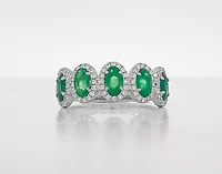 14K White Gold 1.03cttw Oval Cut Emeralds and 0.23cttw Diamond Ring - Size 7