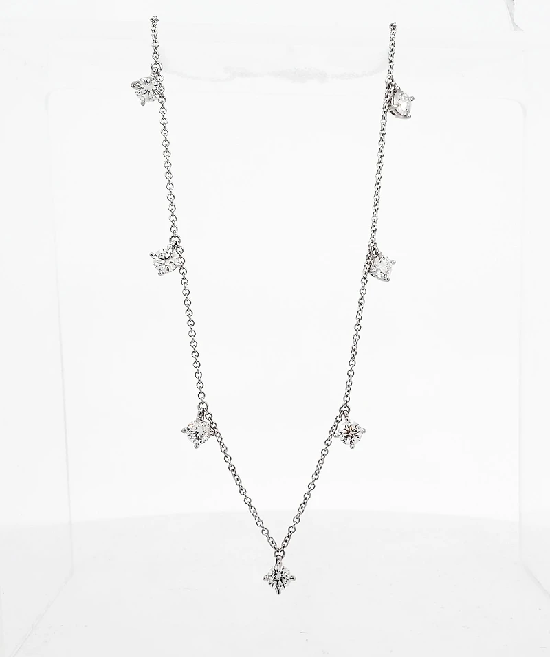 14K White Gold 1.61cttw Lab Grown Diamond Necklace with Rolo Chain (Lobster Clasp) - Adjustable 16 - 18 Inches