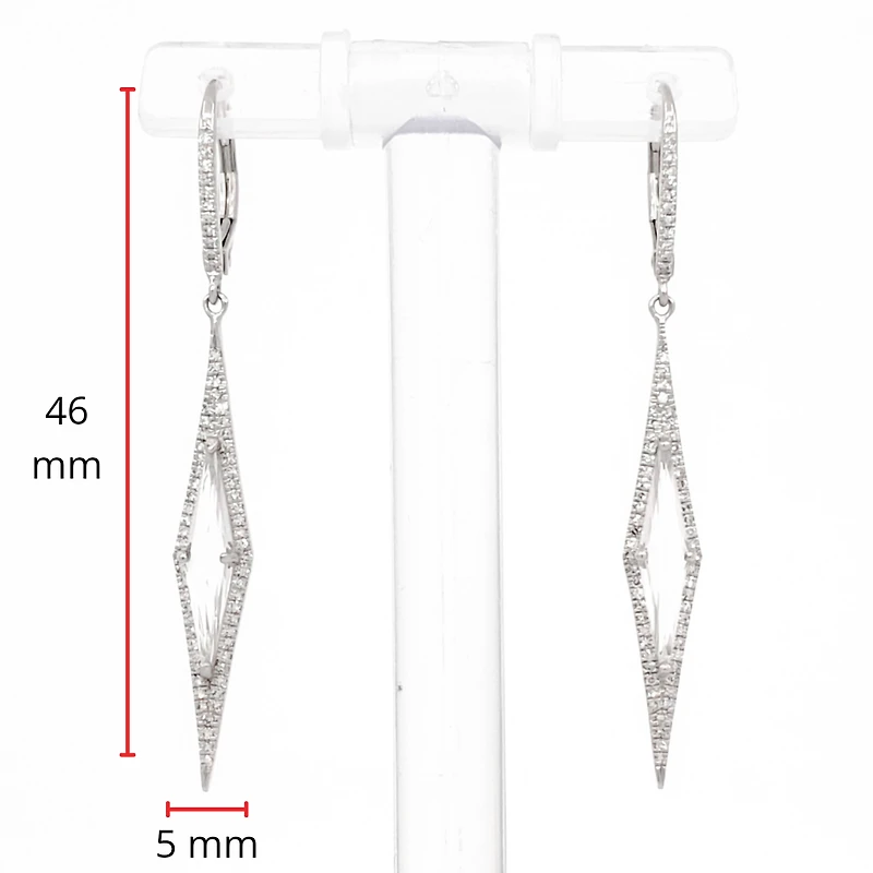 14K White Gold White Topaz and Diamond Dangle Earrings