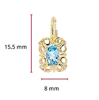 10K Yellow Gold 6x4mm Oval Cut Swiss Blue Topaz and 0.045cttw Diamond Dangle Earrings