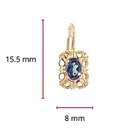 10K Gold 6x4mm Oval Cut Created Alexandrite and 0.045cttw Diamond Dangle Earrings with Euro Backs