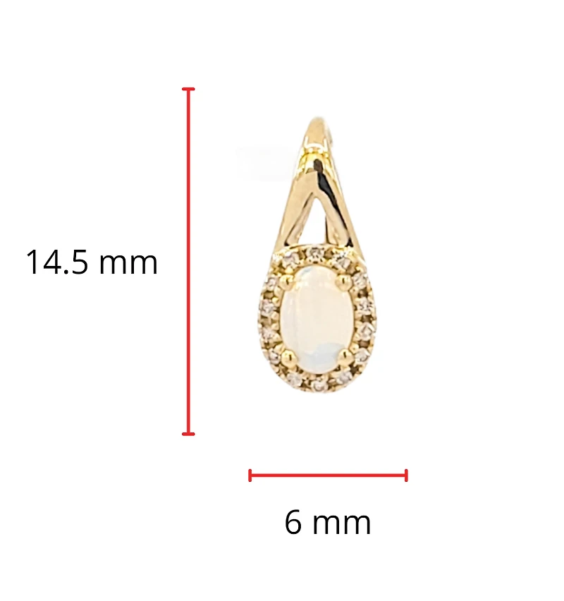 10K Yellow Gold 6x4mm Oval Cut White Opal and 0.11cttw Diamond Halo Earrings with Leverbacks