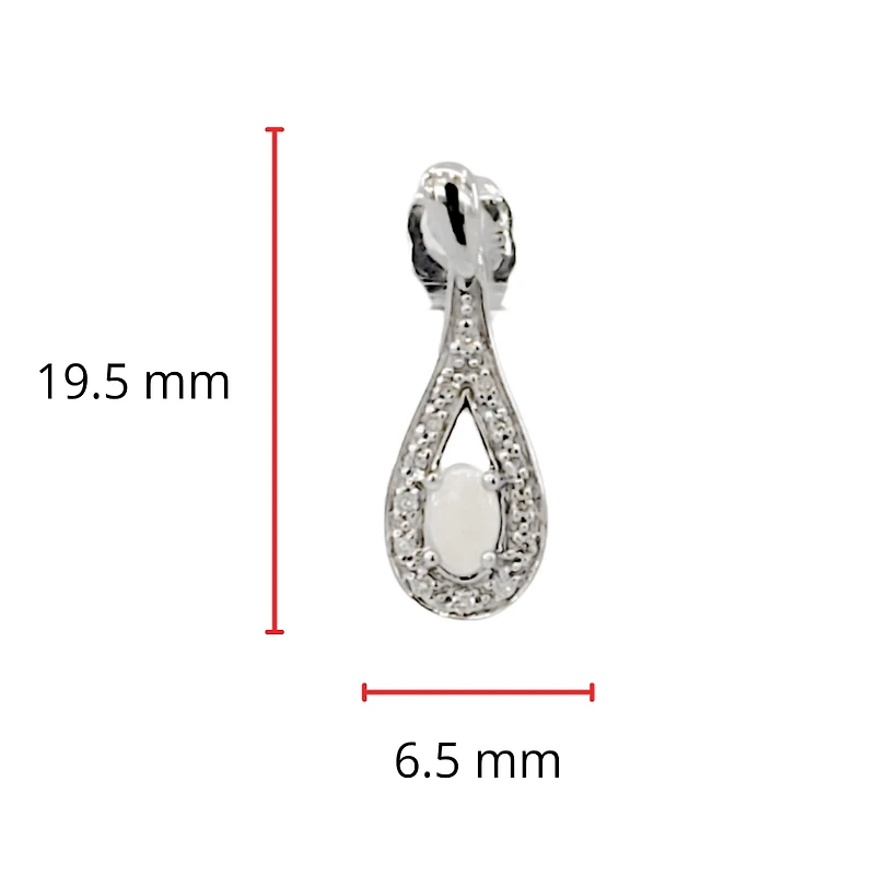 10K White Gold 5x3mm Oval Cut White Opal and 0.115cttw Diamond Dangle Earrings with Butterfly Backings