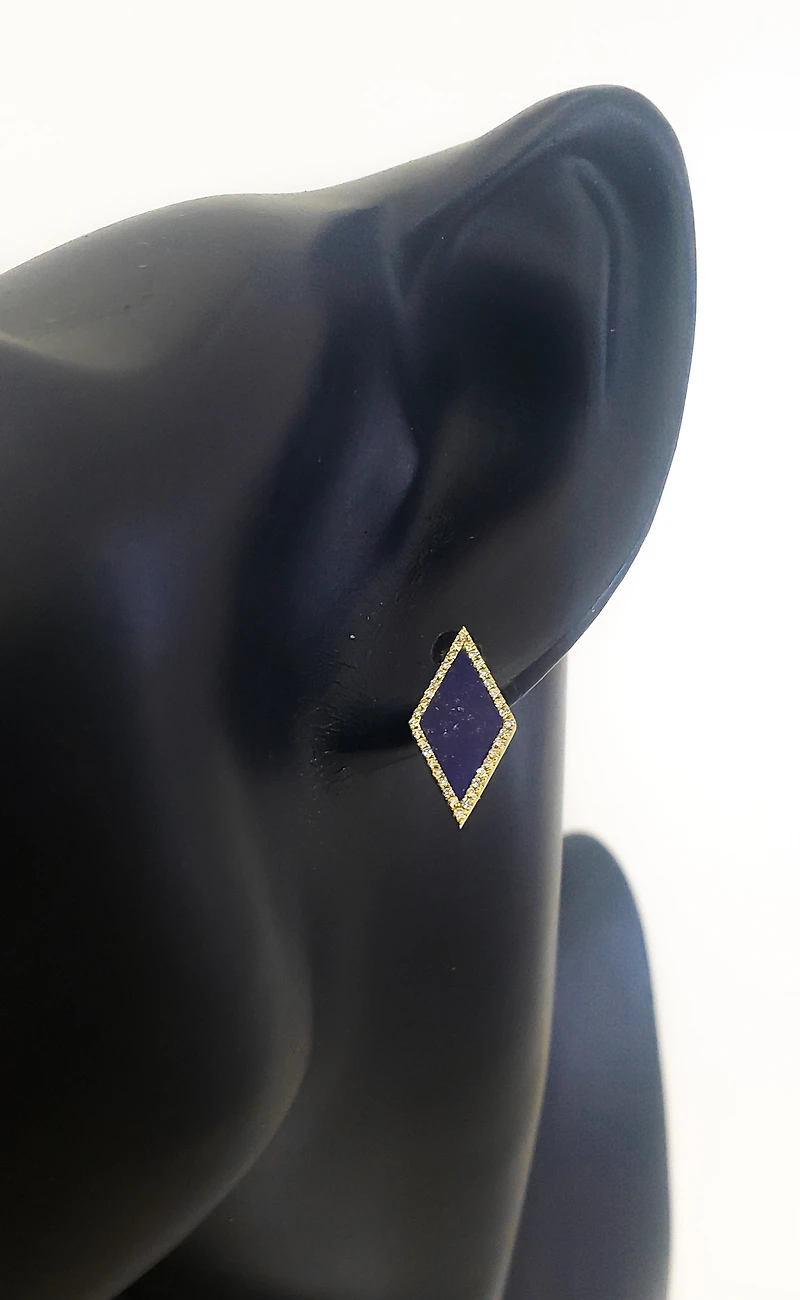 14K Yellow Gold 1.26cttw Lapis Lazuli and 0.18cttw Diamond Halo Stud Earrings