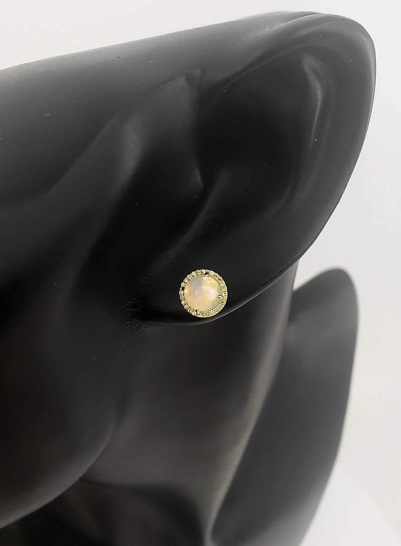14K Yellow Gold 0.96cttw Opal and 0.10cttw Diamond Halo Earrings