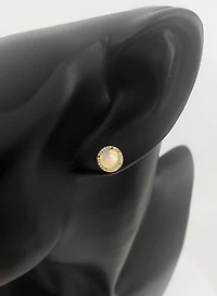 14K Yellow Gold 0.96cttw Opal and 0.10cttw Diamond Halo Earrings