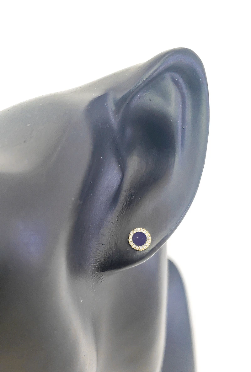 14K Yellow Gold 0.12cttw Lapis Lazuli and 0.09cttw Diamond Halo Stud Earrings