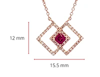 14K Rose Gold Ruby and Diamond Necklace, 18"