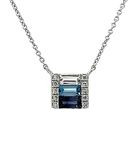 14K White Gold Blue Sapphire, Blue Topaz and White Topaz and Diamond Necklace, 18"