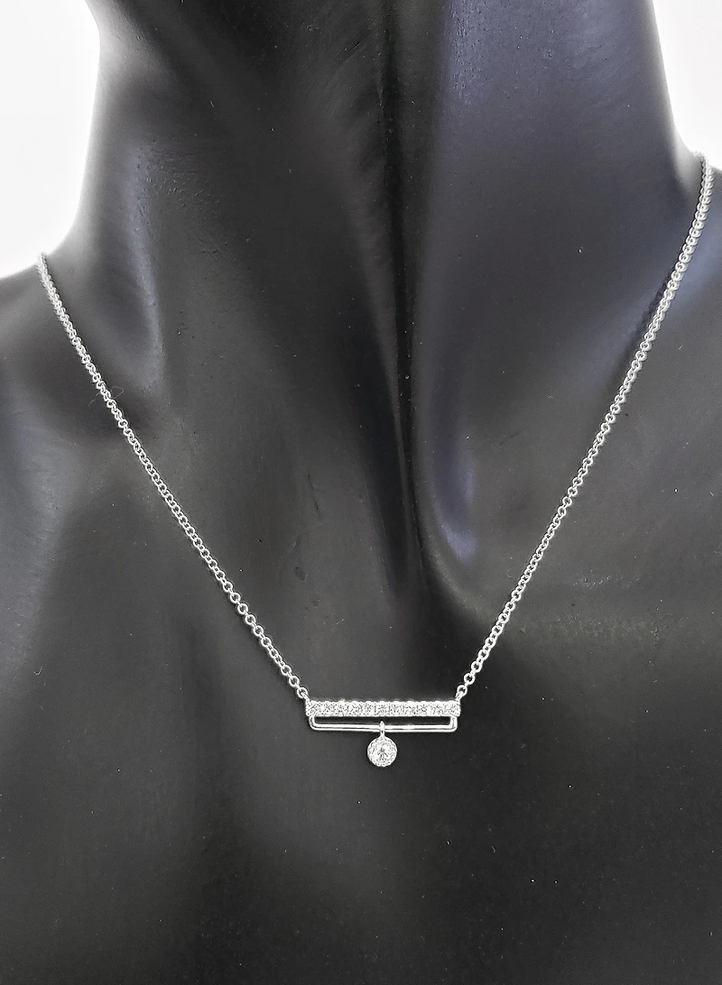 14K White Gold 0.18cttw Diamond Bar Pendant, 18"