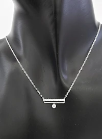 14K White Gold 0.18cttw Diamond Bar Pendant, 18"