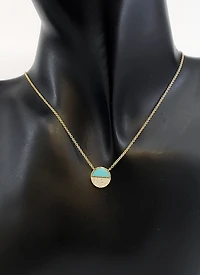 14K Yellow Gold 0.48cttw Turquoise and 0.08cttw Diamond Necklace, 18"