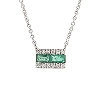 14K White Gold Emerald and Diamond Necklace, 18"