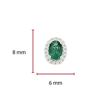 18K White Gold  Oval Cut Emerald and Diamond Halo Stud Earrings