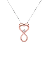 10K Rose Gold 0.04cttw Diamond Heart / Infinity Pendant, 18"