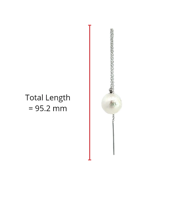 14K White Gold 9mm Cultured Pearl "Threader" Earring