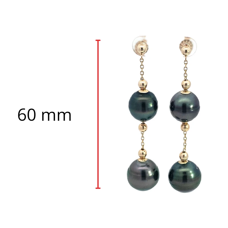 14K Yellow Gold 12.5-14mm Tahitian Pearl Dangle Earring