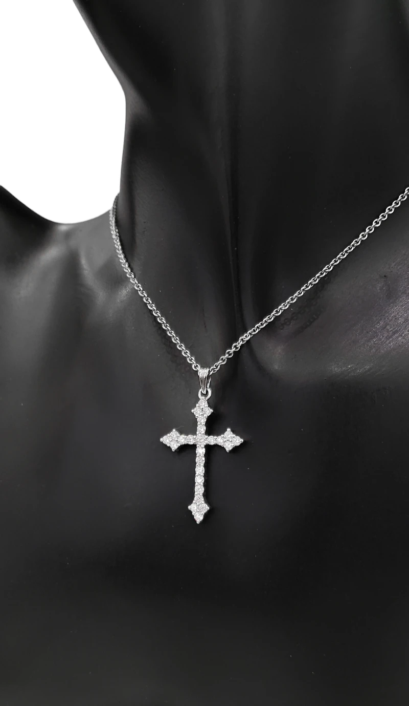 10/14K White Gold 0.85cttw Diamond Cross Pendant, 18"