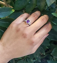 14K White Gold 0.80cttw Amethyst and 0.12cttw Diamond Ring, size 6