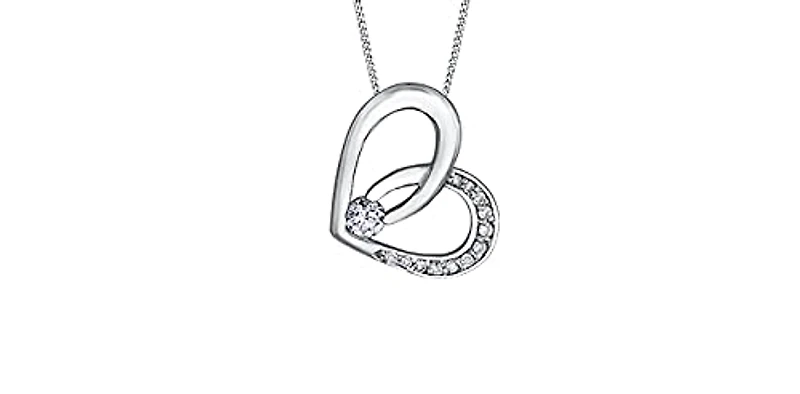 10K White Gold 0.10cttw Canadian Diamond Heart Pendant, 18"