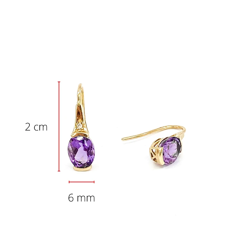 10K Yellow Gold 2.40cttw Genuine Amethyst and 0.02cttw Diamond Dangle / Drop Earrings