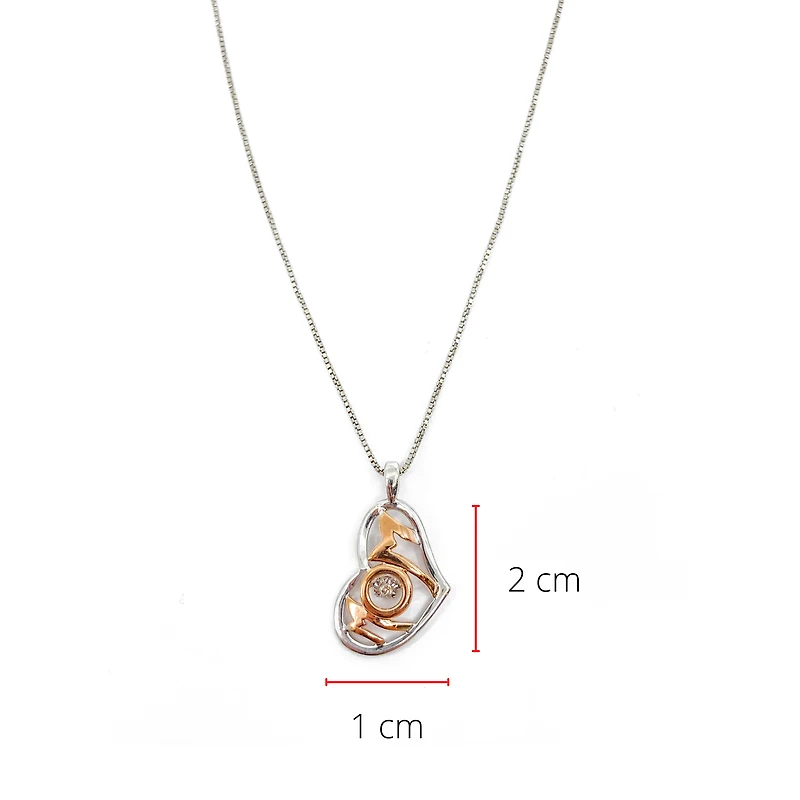 Sterling Silver & 10K Rose Gold 0.02cttw Diamond Mom Pendant, 18"