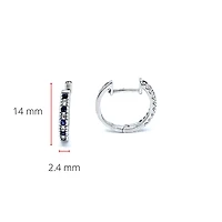 10K White Gold 0.20cttw Genuine Sapphire & 0.04cttw Diamond  Hoop Huggie Hinged Earrings