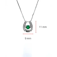 10K White Gold 0.15cttw Round Cut Genuine Emerald and0.07cttw Round Cut  Diamonds Necklace, 18”