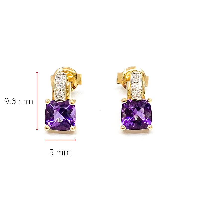 10K Yellow Gold 1.00cttw Genuine Amethyst & 0.025cttw Diamond Earrings
