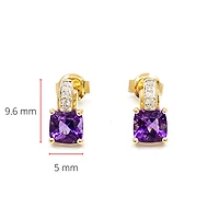 10K Yellow Gold 1.00cttw Genuine Amethyst & 0.025cttw Diamond Earrings