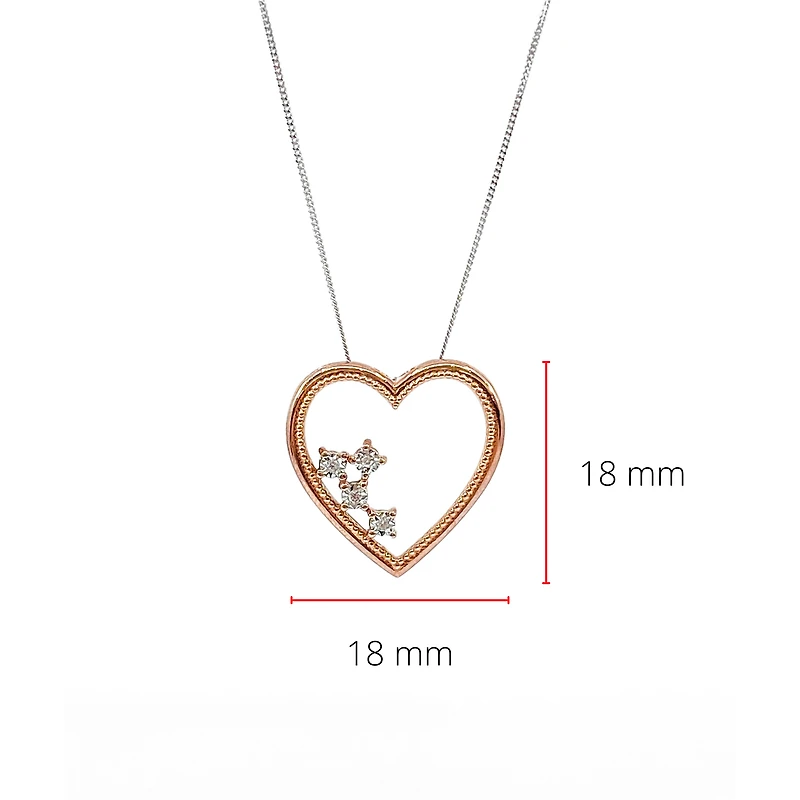 10K White & Rose Gold 0.02cttw Diamond Heart Pendant, 18"