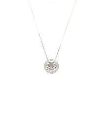 925 Sterling Silver 8mm Cubic Zirconia Halo Necklace - 18 Inches