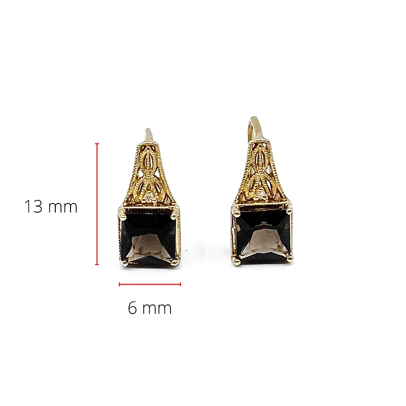 10K Yellow Gold 2.0cttw Smokey Quartz and 0.01cttw Diamond Dangle / Drop Earrings