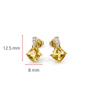 10K Yellow Gold 1.00cttw Genuine Citrine & 0.026cttw Diamond Earrings