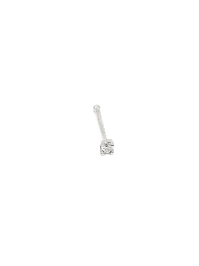 14K White Gold 0.03cttw Diamond 4 Claw Nose Stud