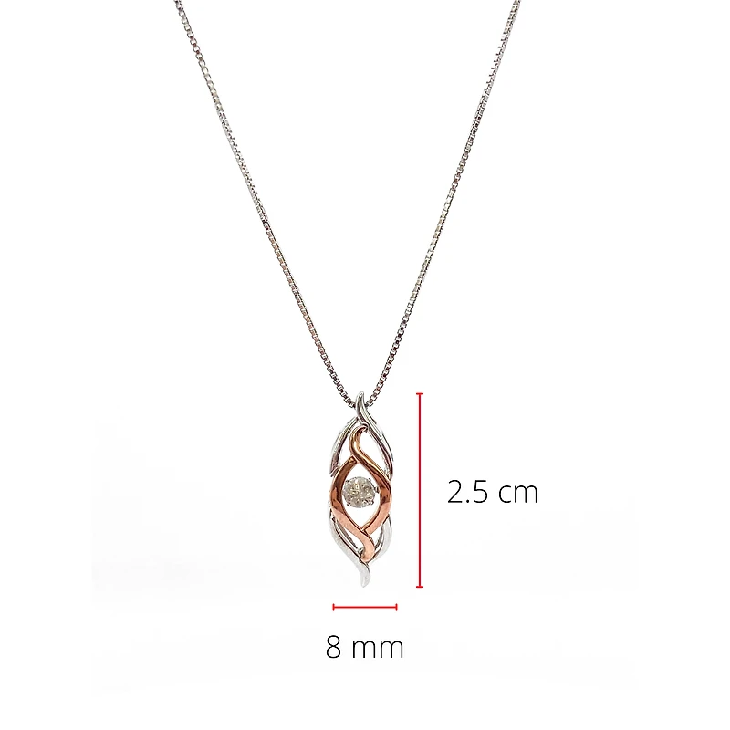 Sterling Silver and 10K Rose Gold 0.231cttw Diamond Pendant, 18"