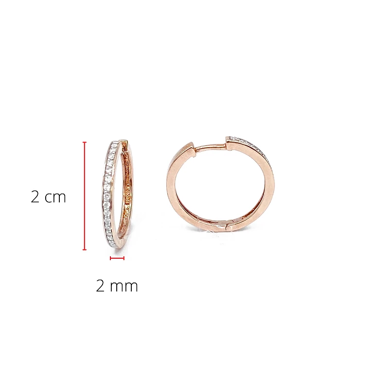 10K Rose Gold 0.25cttw Diamond Hoop Huggie Hinged Earrings