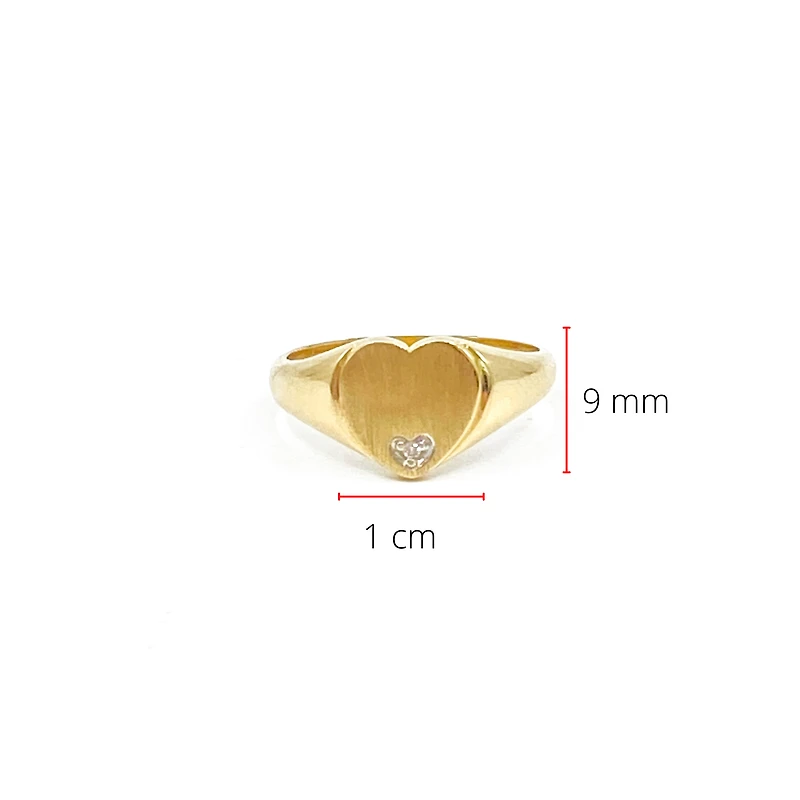 10K Yellow Gold 0.007cttw Diamond Heart Signet Ring, size 6 - 4.5