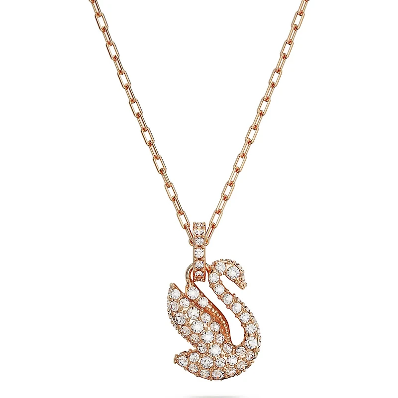 Swarovski Iconic Swan pendant, Swan, Small, White, Rose gold-tone plated 5647555