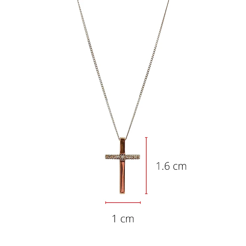 10K White & Rose Gold 0.02cttw Diamond Cross Pendant, 18"