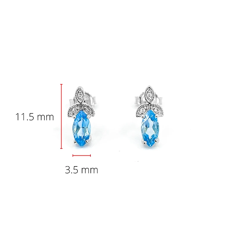 10K White Gold 0.75cttw Genuine Blue Topaz & 0.03cttw Diamond Earrings
