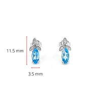 10K White Gold 0.75cttw Genuine Blue Topaz & 0.03cttw Diamond Earrings