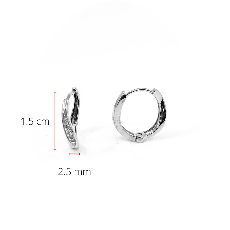 10K White Gold 0.06cttw Round Cut Diamond Hoop Huggie Hinged Earrings