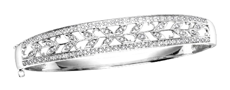 10K White Gold 0.56cttw Diamond Bangle, 7"