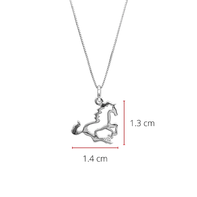 Sterling Silver 0.02cttw Canadian Diamond Horse Pendant, 18"