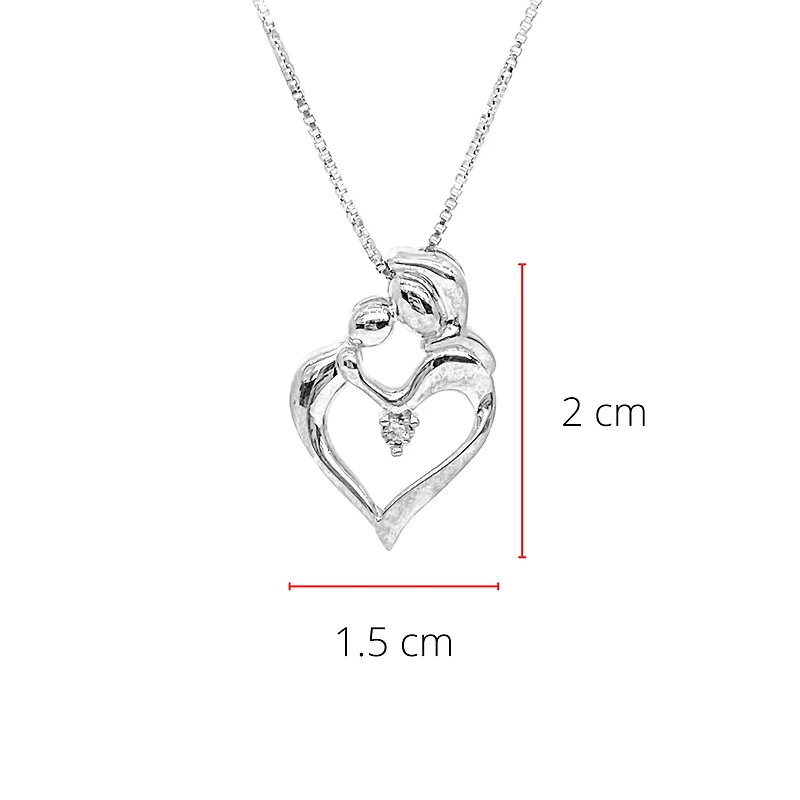 Sterling Silver 0.011cttw Canadian Diamond Mother & Child Pendant, 18"
