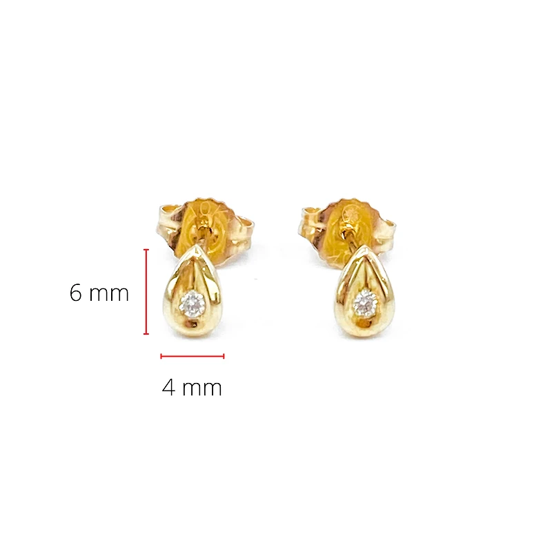 10K Yellow Gold 0.04cttw Round Cut Diamond Stud Leaf Design Earring
