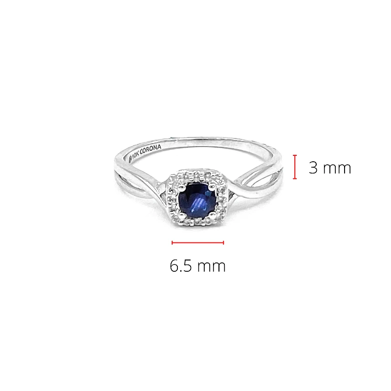 10K White Gold 0.44cttw Genuine Sapphire & 0.072cttw Diamonds Ring, size 6.5
