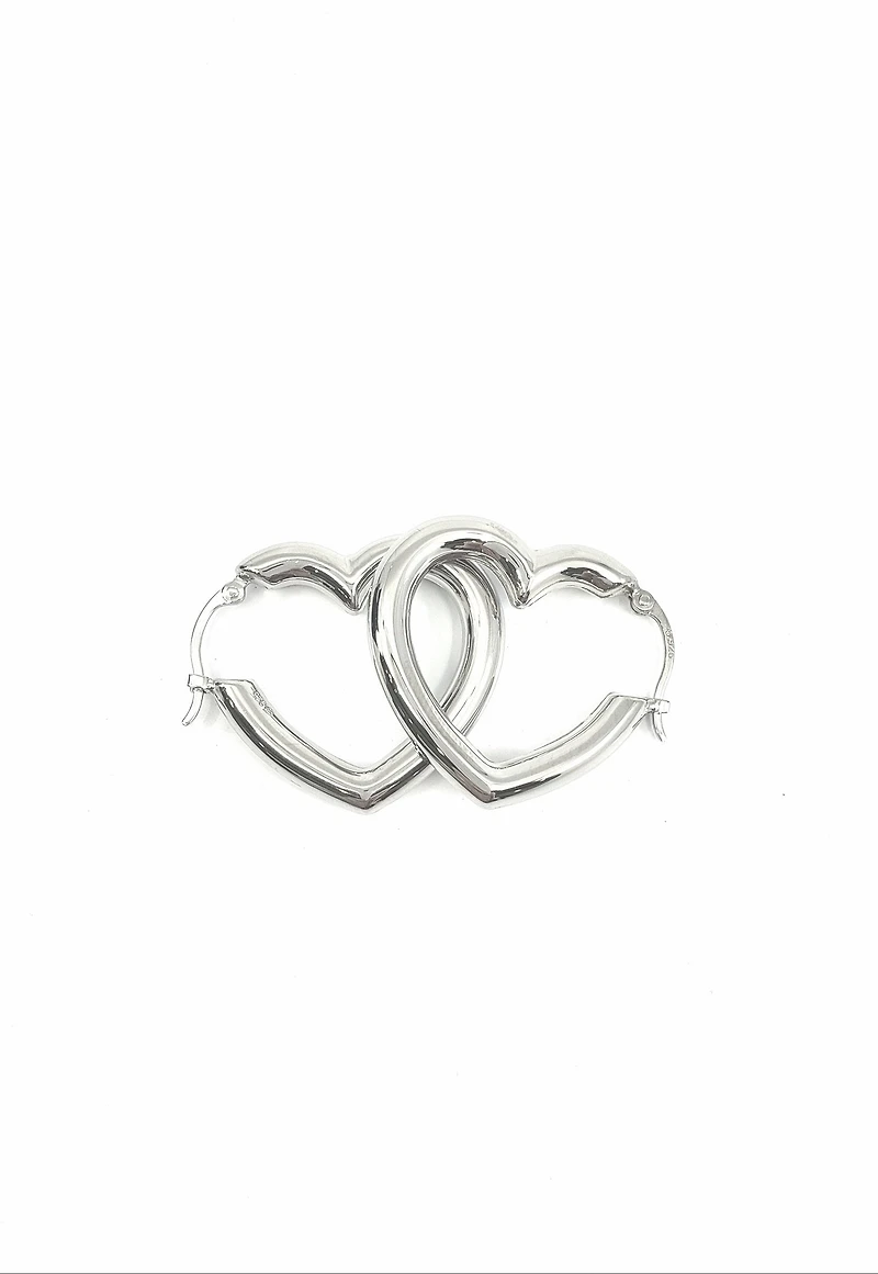 925 Sterling Silver Hollow Heart Shaped Earrings - 26X24mm
