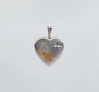 925 Sterling Silver with Angel Etched in Gold Plating Locket - 16mm x 17mm